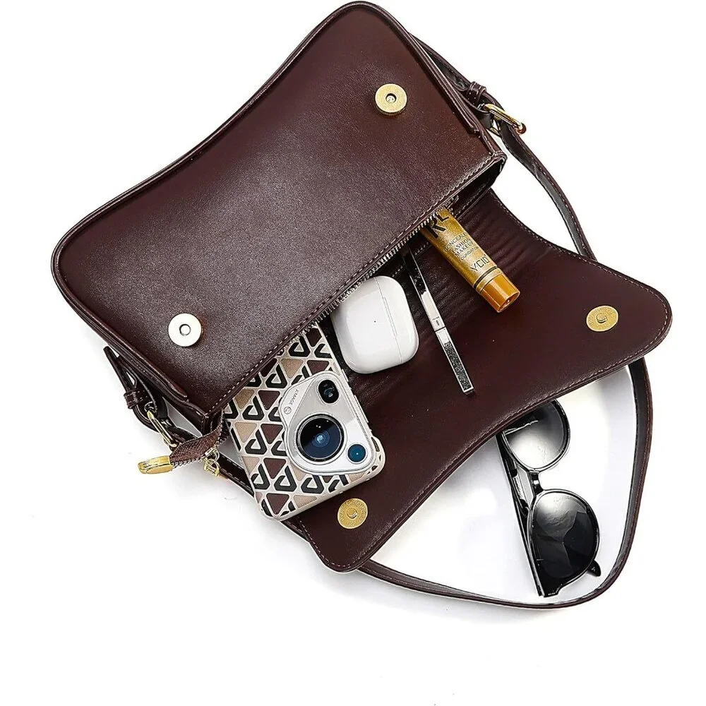 Shoulder Bag for Women Little Purse Hobo Bags Clutch Leather Handbags Brown Tote - Picture 5 of 8